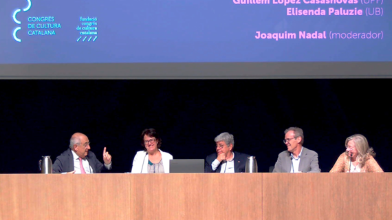 Joaquim Nadal, en la moderació del debat sobre els límits de creixement de l'economia catalana, amb Paluzie, López Casasnovas, Gual i Garriga